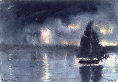 Sailboat and Fourth of July Fireworks by Winslow Homer